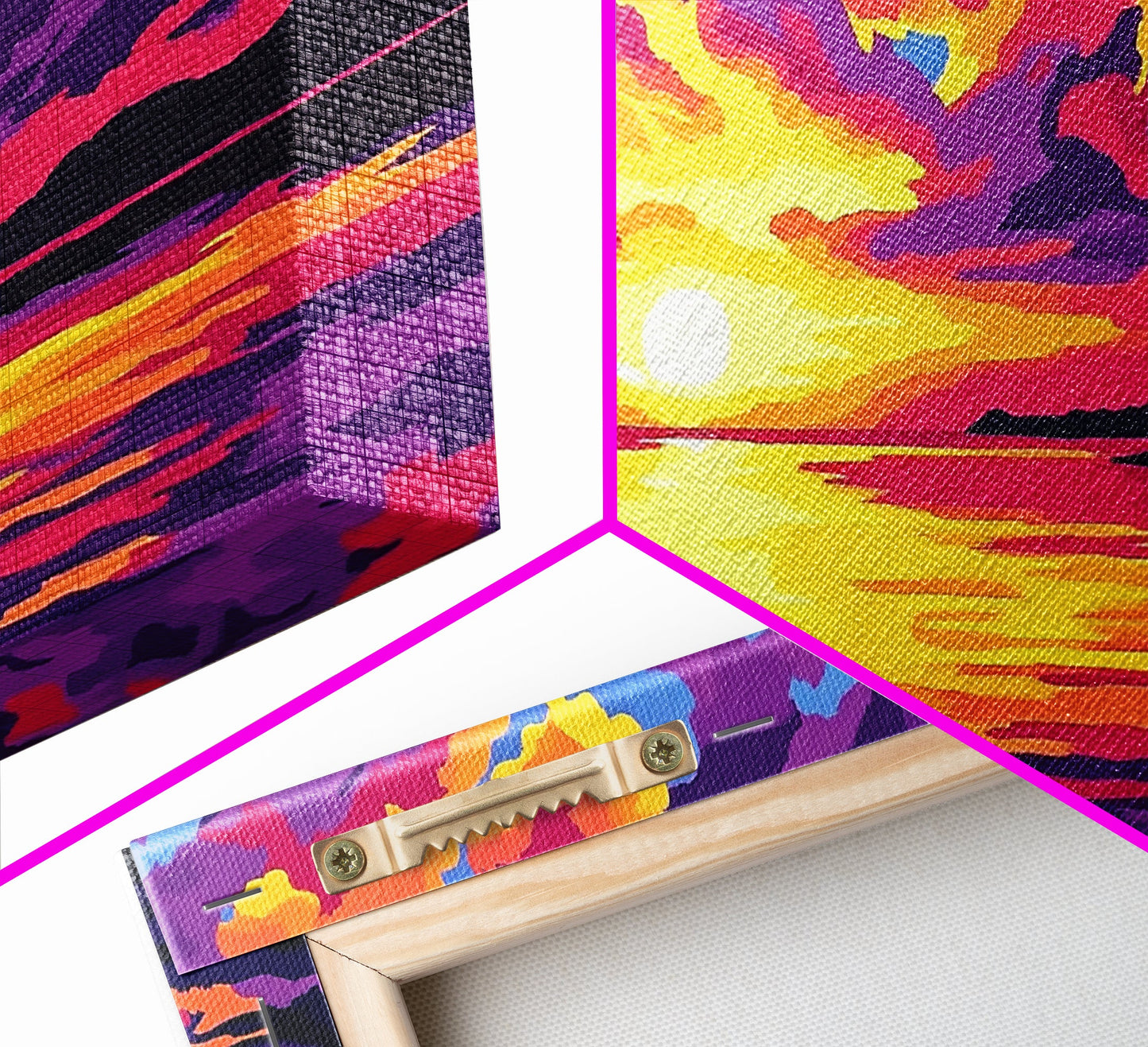 Dramatic Beach Sunset, Vibrant Sky Art, Colorful Coastal Print, Bold Nature Painting, Modern Home Wall Decor, Framed Canvas Print