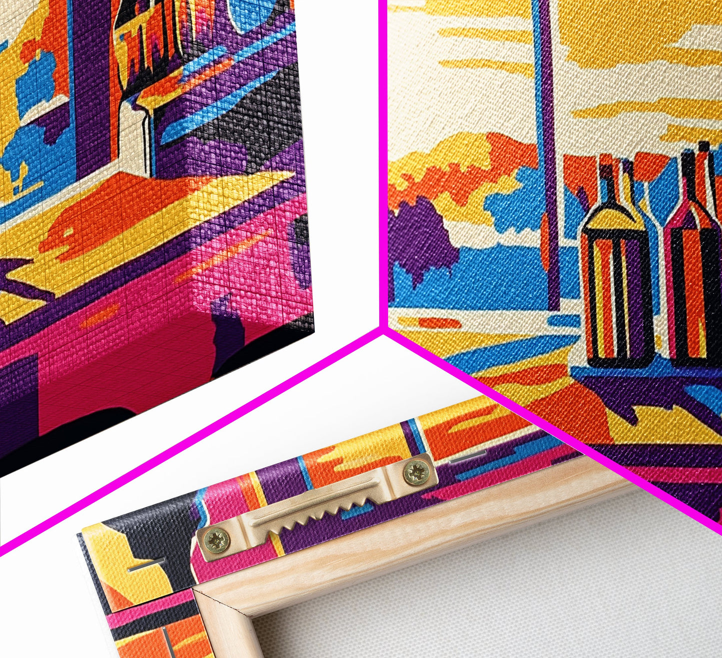 Bar Sunset, Wine Bottles, Cozy Kitchen, Framed Canvas Print, Wall Art, Modern Home, Dining Room, Cocktail Lounge, Warm Colors, Vibrant Art