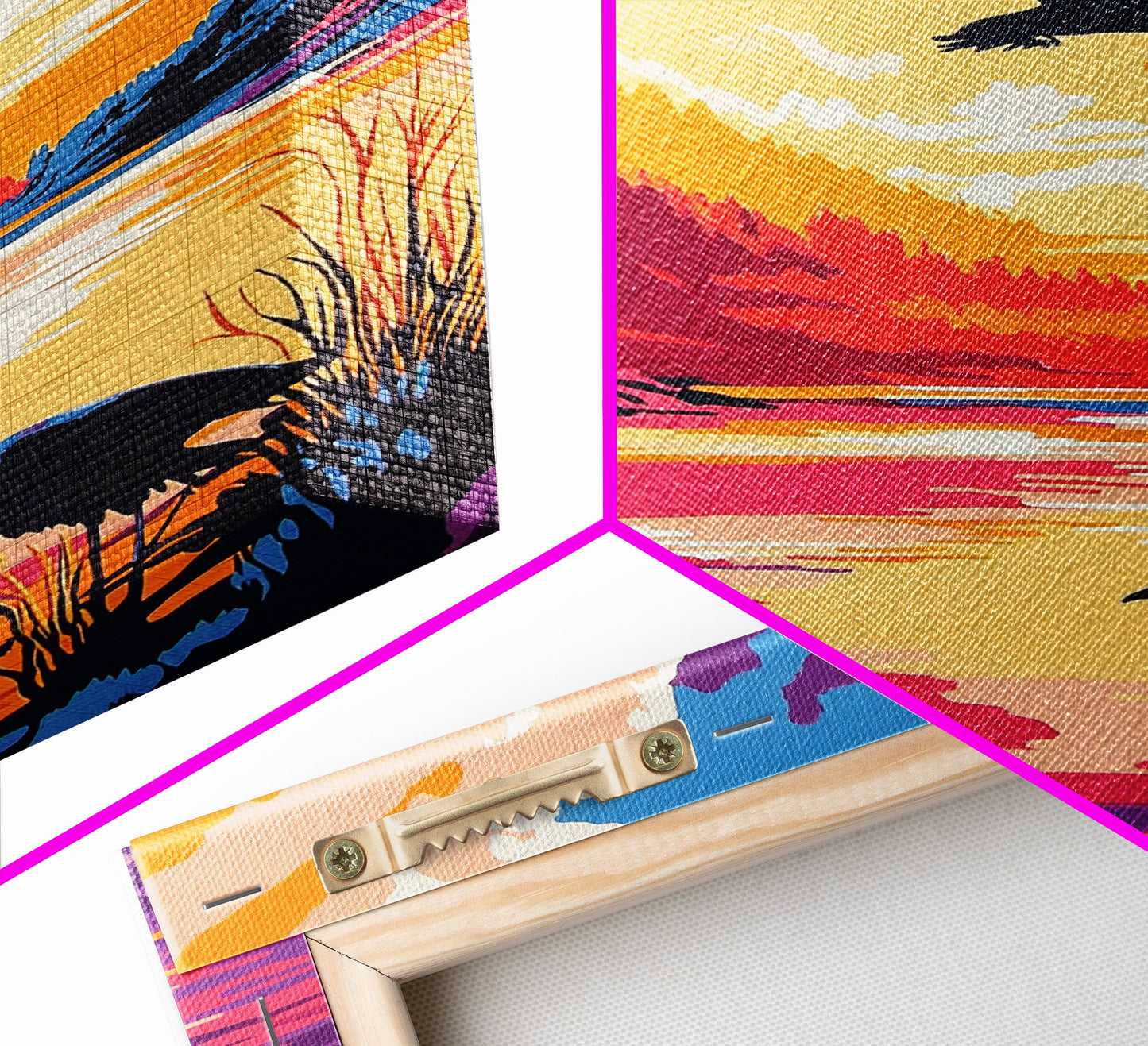 Sunset River, Birds, Framed Canvas Print, Vibrant Nature Art, Wildlife Wall Art, Autumn Landscape, Office Artwork, Colorful Sunset Scene