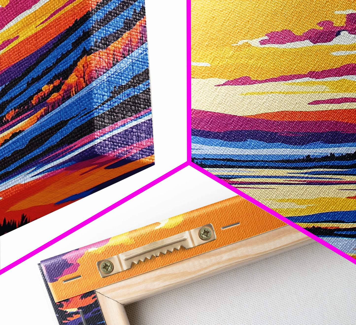 Sunset Valley, Reflection, Framed Canvas Print, Mountain River Art, Vibrant Landscape, Living Room Wall Art, Rustic Home Decor