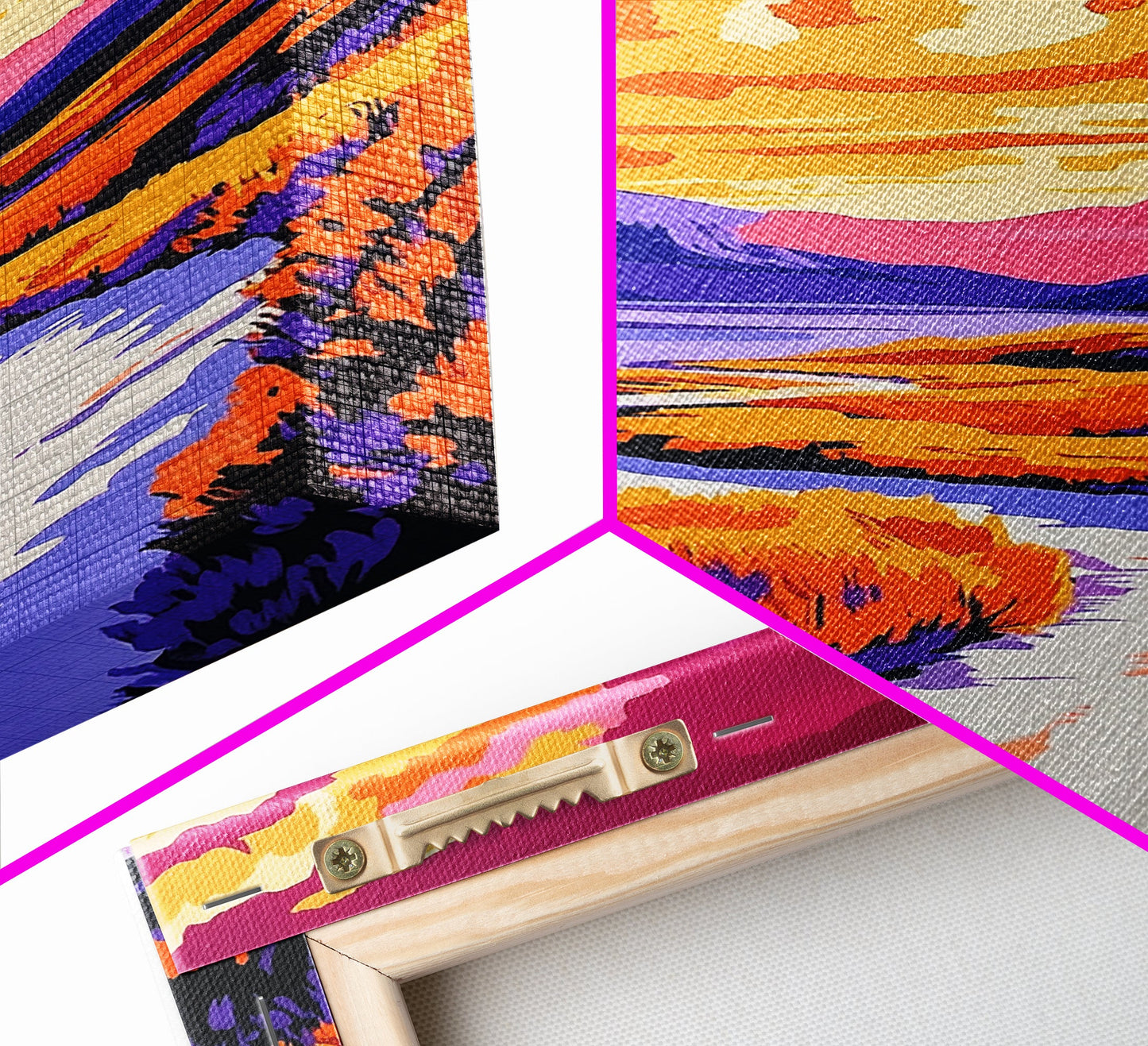 Sunset River, Vibrant Reflections, Colorful Landscape, Nature Art, Framed Canvas Print, Living Room Wall Art, Rustic Decor, Autumn Scene