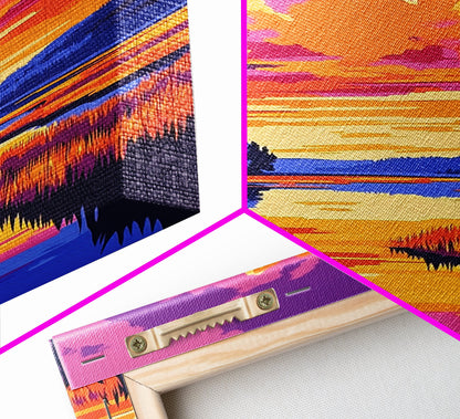 Sonnenuntergangsspiegelung, lebendige Naturkunst, Herbstlandschaft, malerische Wanddekoration, gerahmter Leinwanddruck, Wandbild fürs Wohnzimmer, Boho-Kunst