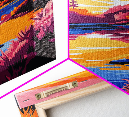 Tranquil Stream, Sunset Reflection, Framed Canvas Print, Cozy Wall Art, Nature Retreat Decor, Living Room Artwork, Serene Landscape