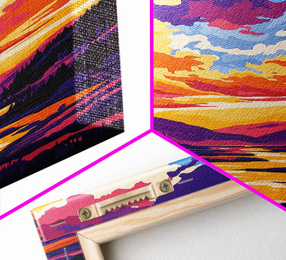 Alpine Reflection, Mountain Lake, Vibrant Wilderness, Canvas Print, Cabin Decor, Nature Painting, Sunset Colors, Adventure Art