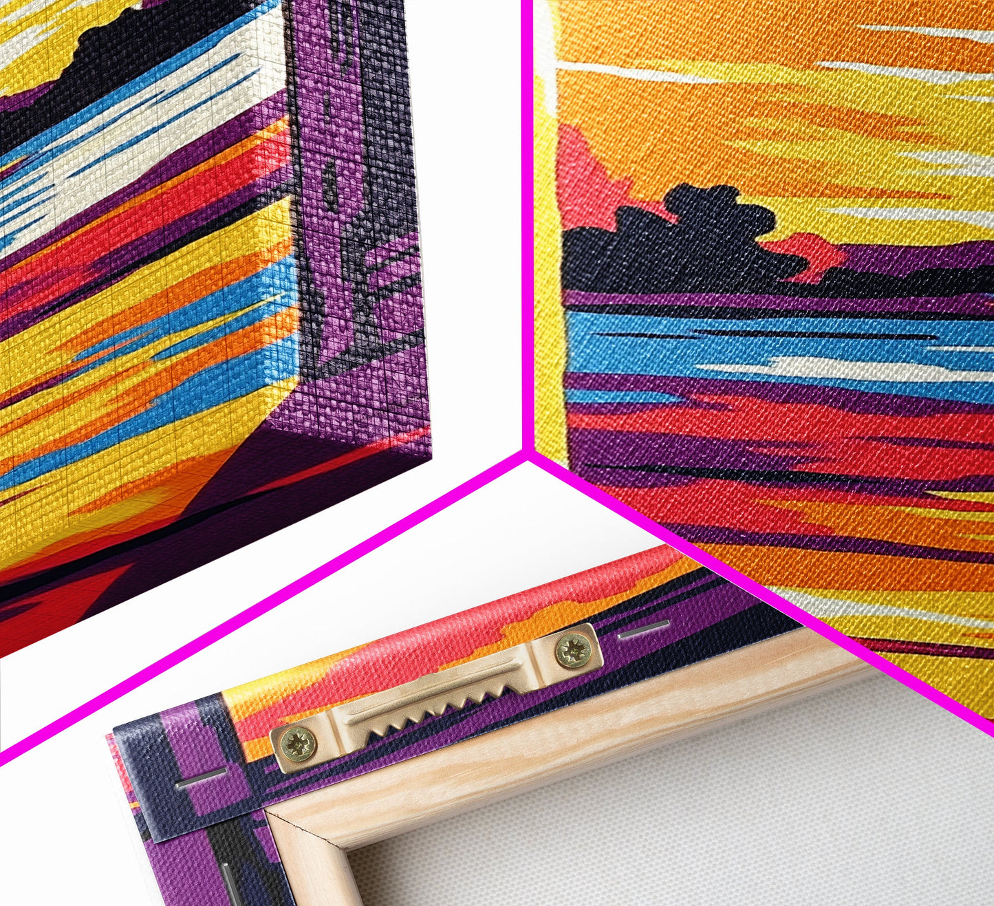 Offene Tür, Sonnenuntergangsmotiv, Gemälde mit warmem Licht, Einladende Wohndekoration, Inspirierende Wandkunst, Gemütliche Inneneinrichtung, Gerahmter Leinwanddruck