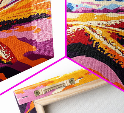 Starfish Beach, Ocean Sunset, Coastal Decor, Framed Canvas Print, Nautical Wall Art, Beach House Decor, Vibrant Painting, Summer Vibes