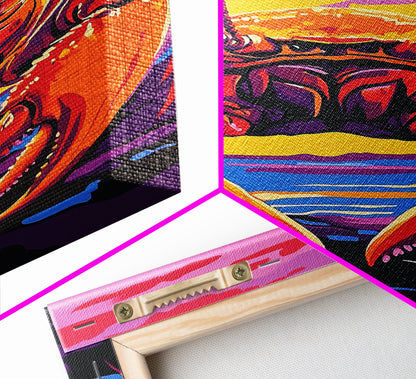 Crab Painting, Colorful Coastal Wall Art, Nautical Kitchen Canvas Print, Beach House Decor, Ocean Theme Wall Art, Vibrant Seafood Art