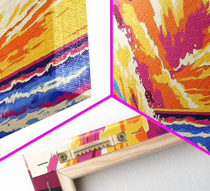 Ocean Wave, Beach Canvas Print, Vibrant Coastal Art, Tropical Wall Art, Framed Canvas Print, Surfing Decor, Colorful Seascape Painting