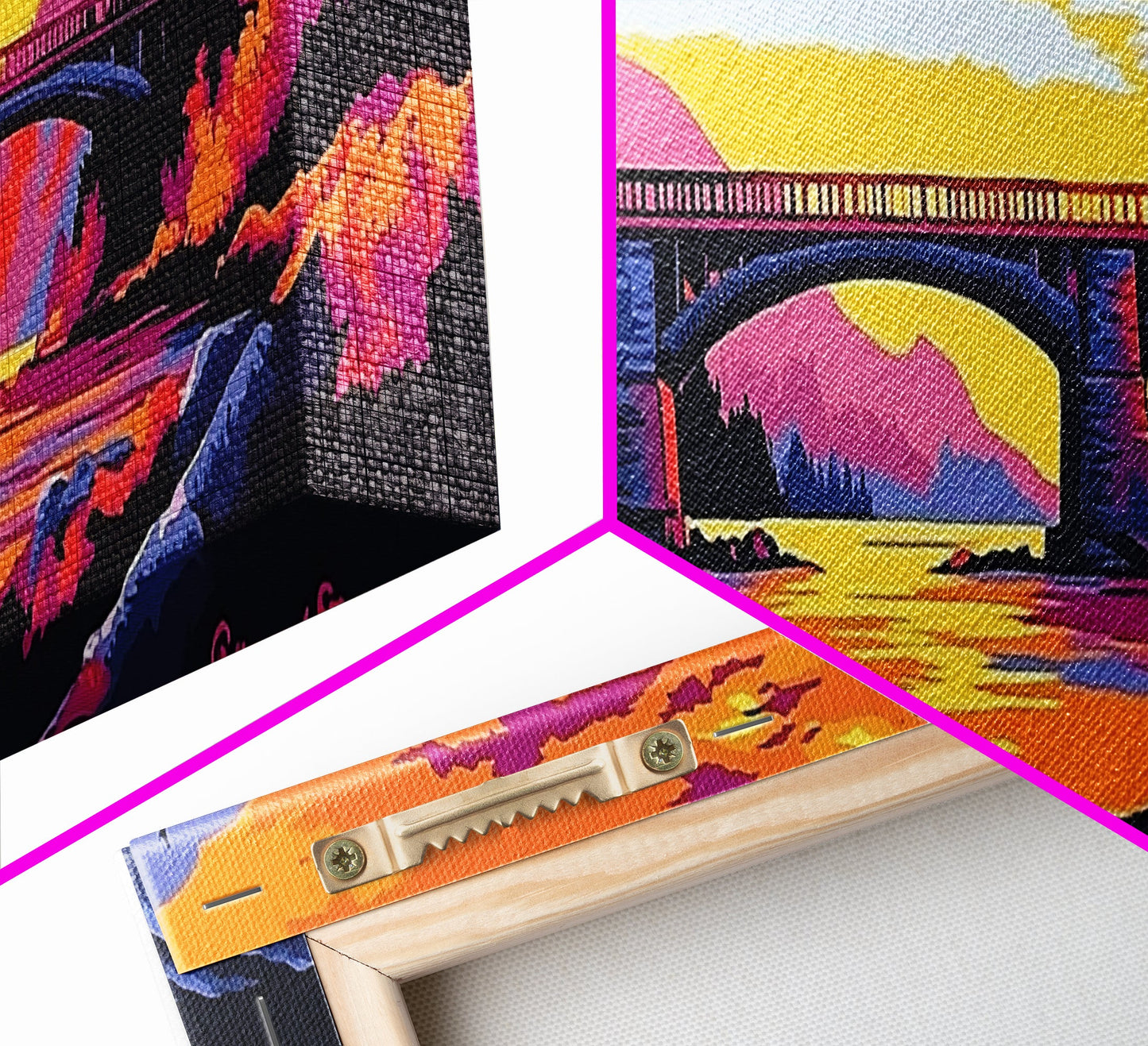 Stone Bridge, River Sunset, Autumn Art, Nature Scene, Living Room Wall Art, Colorful Home Decor, Canvas Print, Modern Landscape