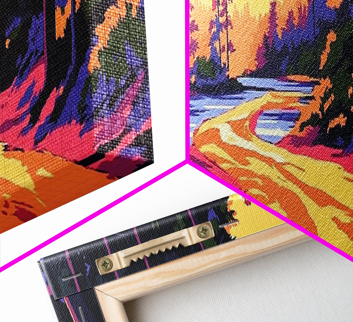 Forest Path, Scenic River, Golden Sunset, Framed Canvas Print, Rustic Home Decor, Nature Landscape Art, Cozy Cabin Decor, Fall Aesthetic