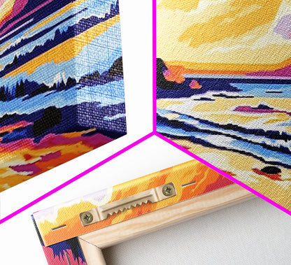 Ocean Waves, Beach Sunset, Coastal Serenity, Seaside Home Decor, Canvas Print, Relaxing Living Room Wall Art, Vibrant Nature Art