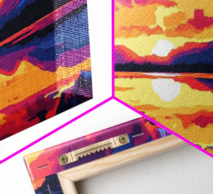 Bergspiegelung, Naturwandbild, Sonnenuntergang am See, Wildnis-Druck, Leinwanddruck, Rustikale Wohndekoration, Kunst fürs Wohnzimmer im Hüttenstil