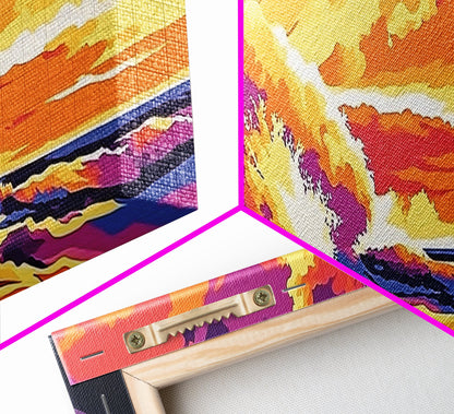 Fiery Wave, Ocean Surf Print, Beach Wall Art, Coastal Sunset, Canvas Print, Vibrant Seascape, Nautical Decor, Surfer Gift, Office Art