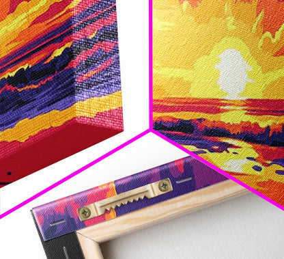 Beach Sunset, Tropical Wall Art, Coastal Landscape, Ocean View, Canvas Print, Bold Colors, Serene Living Room Decor, Summer Escape