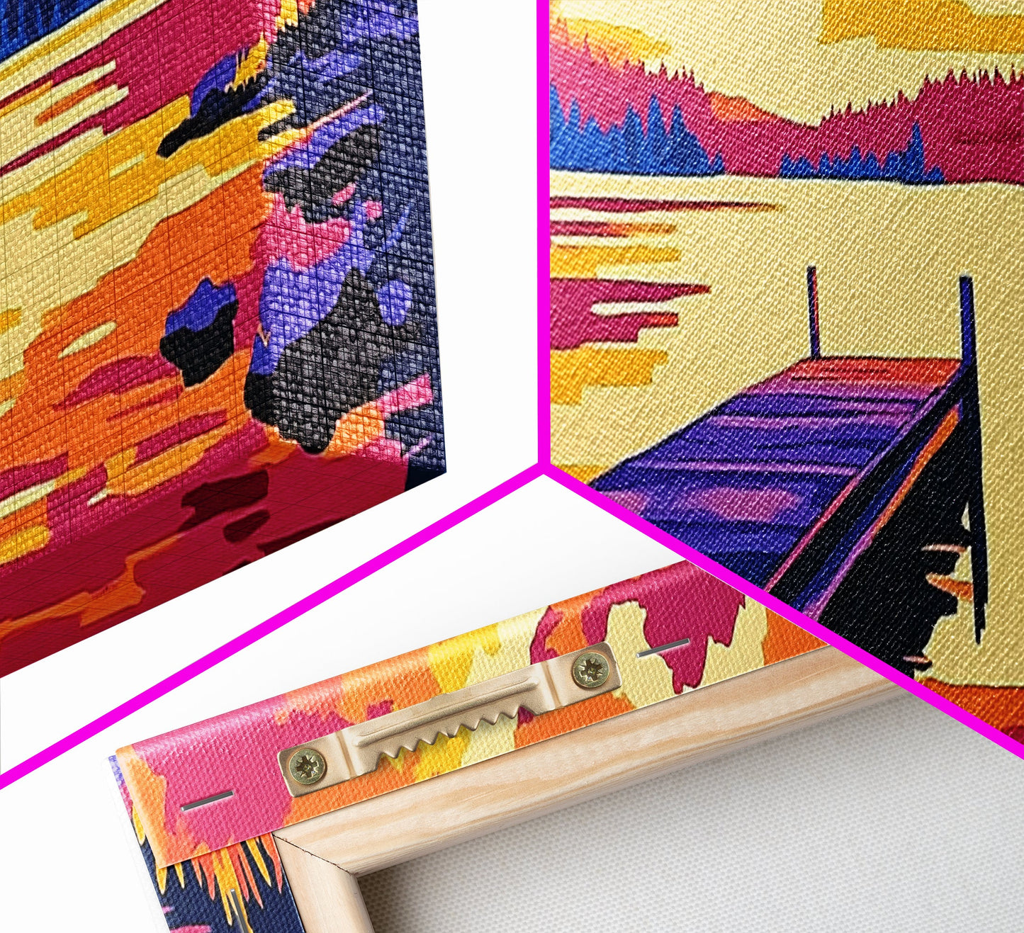 Sunset Lake, vibrant landscape, nature wall art, modern decor, colorful painting, Living Room Wall Art, Canvas Print, Framed Canvas Print