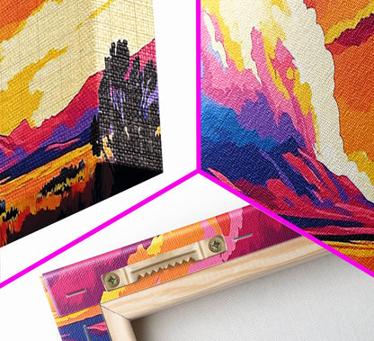 Mountain Clouds, colorful sunset, nature scenery, abstract sky painting, vibrant home decor, Office Wall Art, Framed Canvas Print