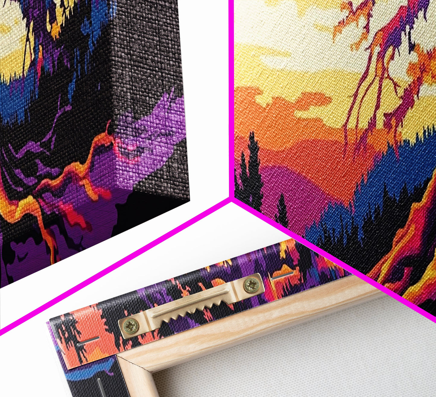 Lebendiger Baum, Sonnenuntergangsmotiv, gerahmter Leinwanddruck, Natur-Wanddeko, psychedelische Kunst, Boho-Landschaft, großes Wandbild, Bürodekoration