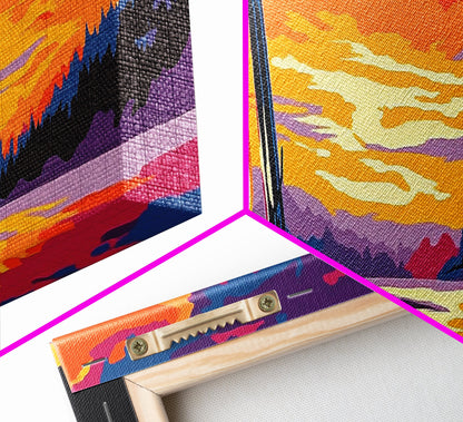 Lantern Glow, Sunset Reflection, Warm Fall Colors, Canvas Print, Cozy Living Room Art, Rustic Nature Decor, Cabin Ambiance, Vibrant Art