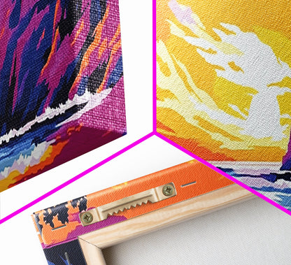 Cliffside Beach, Ocean Waves, Sunset Paradise, Framed Canvas Print, Coastal Landscape Art, Relaxing Home Decor, Vibrant Summer Vibes