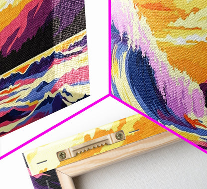 Ocean Wave Art, Beach Sunset Wall Art, Coastal Decor, Surfer Aesthetic, Vibrant Seascape, Large Wall Art, Living Room Art, Canvas Print