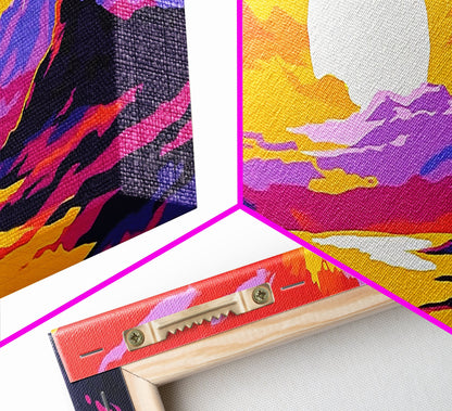 Desert Sunset Art, Western Landscape, Vibrant Canyon Painting, Bold Colorful Scenery, Rustic Wall Decor, Warm Southwest Vibes, Canvas Print