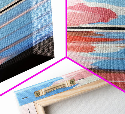 Pink Clouds, Water Reflection, Abstract Horizon, Framed Canvas Print, Modern Art, Living Room Decor, Minimalist Aesthetic, Pastel Print