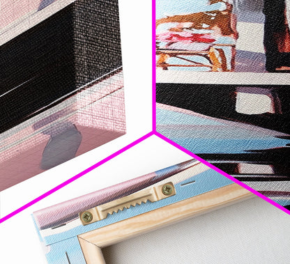 Houseboat Reflection, Nautical Canvas Print, Modern Coastal Wall Art, Serene Home Decor, Minimalist Living Room Artwork, Ocean Aesthetic