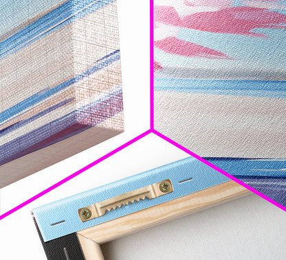 Blossom Beach, Floral Coastal Art, Pink and Blue Decor, Modern Seascape, Romantic Spring Aesthetic, Dreamy Nature Scene, Canvas Print