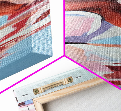 Sonniger Pool, elegante Frauenkunst, minimalistische feminine Dekoration, Sommergemälde, warme und ruhige Ästhetik, gerahmter Leinwanddruck