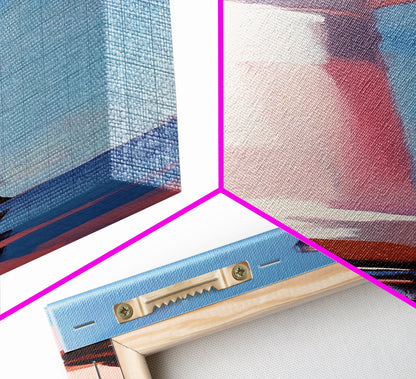 Lighthouse, Pink Sky, Nautical, Coastal Wall Art, Beach Home Decor, Ocean Painting, Modern Seascape, Framed Canvas Print