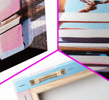 Nautical Ladder, Rustic, Beach House Decor, Coastal Wall Art, Ocean Painting, Blue Tones, Minimalist Seascape, Canvas Print