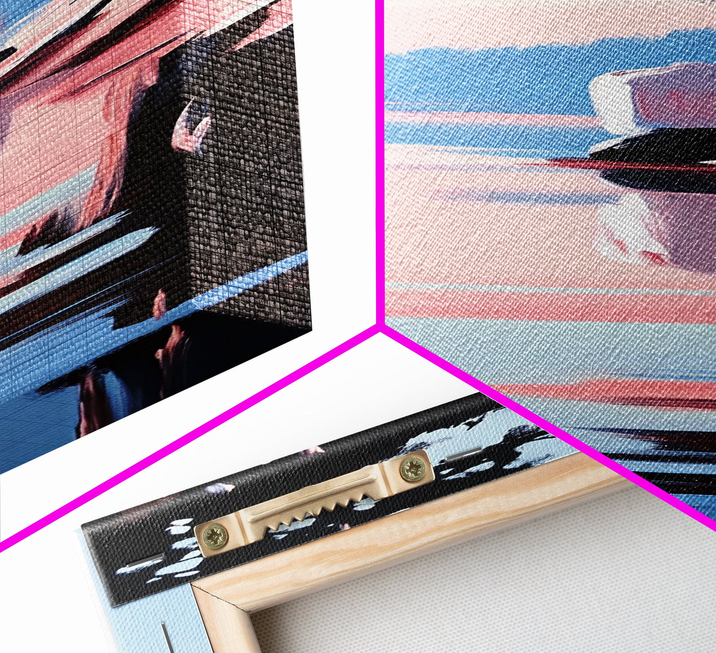 Seeufer-Ruhe, Stimmungsvolle Natur, Gerahmter Leinwanddruck, Moderne Wandkunst, Blau-Rosa-Gemälde, Wohnzimmer-Wandkunst