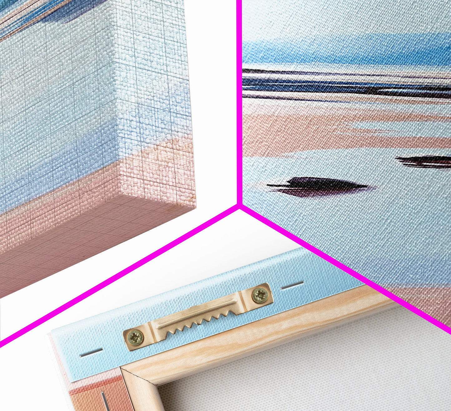 Serene Beach, Minimalist Landscape, Abstract Nature, Framed Canvas Print, Coastal Wall Art, Soft Blue and Pink, Living Room Wall Art