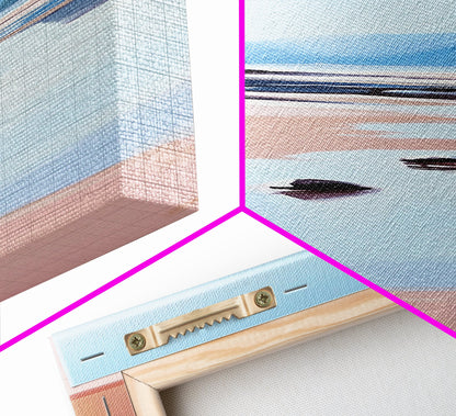 Serene Beach, Minimalist Landscape, Abstract Nature, Framed Canvas Print, Coastal Wall Art, Soft Blue and Pink, Living Room Wall Art