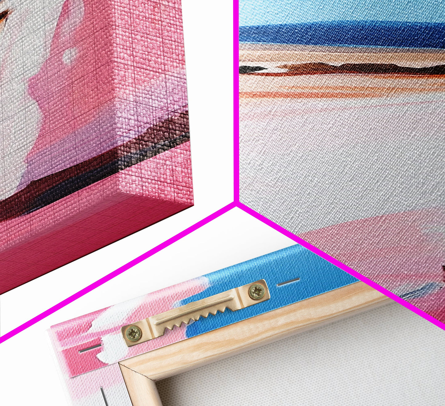 Pink Cliff, Ocean View, Tranquil Beach, Framed Canvas Print, Coastal Wall Art, Minimalist Painting, Living Room Decor, Gift, Blue