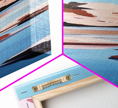 Rocky Shore, Lake Scene, Tranquil Nature Painting, Framed Canvas Print, Serene Water Reflection, Earthy Coastal Art, Living Room Decor