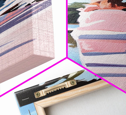 Woman by Water, Tranquil Scene, Framed Canvas Print, Serene Nature Art, Soft Pastel Aesthetic, Modern Minimalist, Dreamy Wall Decor