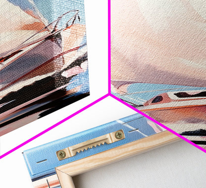 Segeltraum, Nautische Abenteuerkunst, Sanfte Pastell-Meereslandschaft, Elegante Küstendekoration, Minimalistische Meeresszene, Gerahmter Leinwanddruck