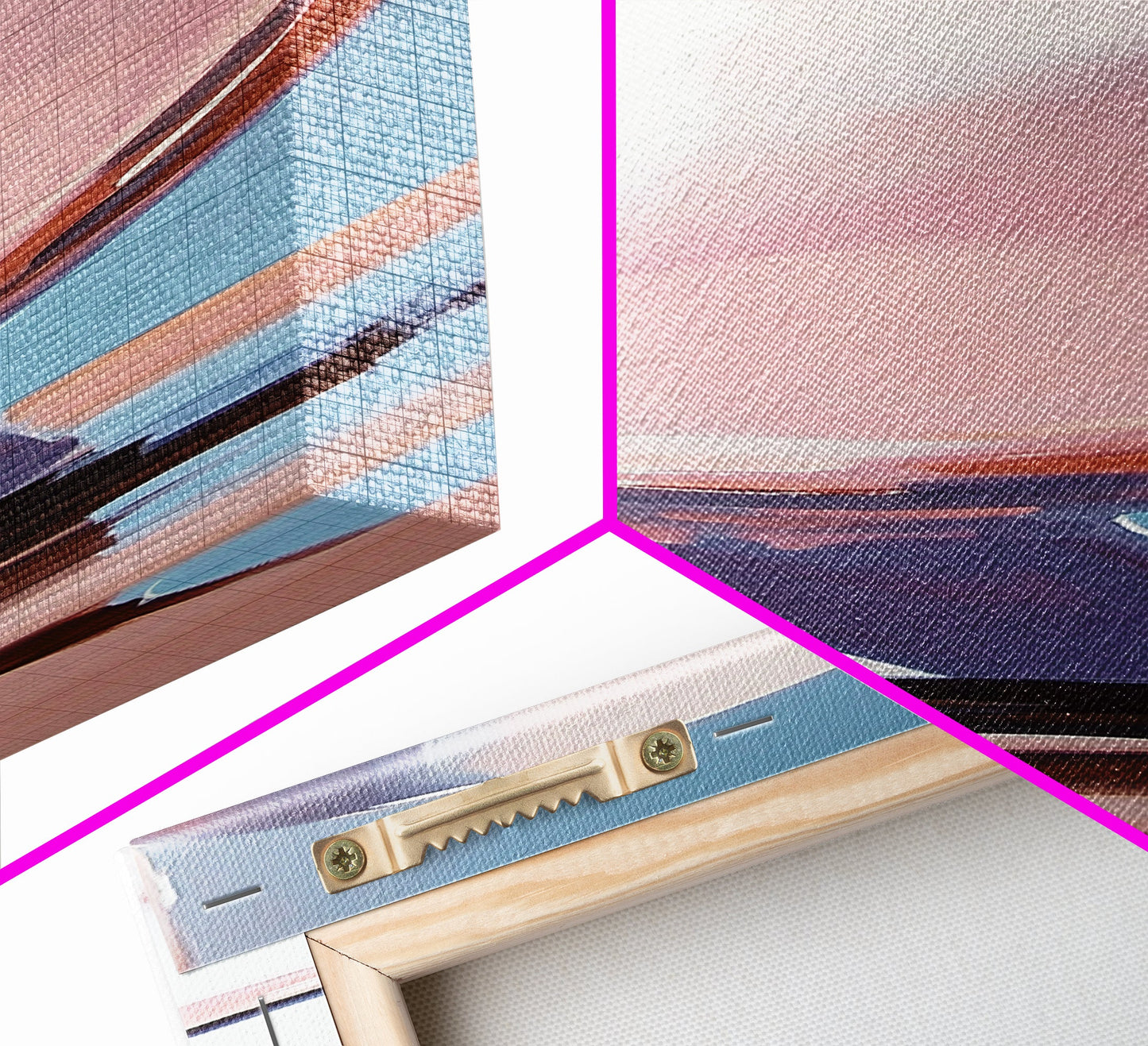 Abstract Reflection, Pink, Blue, Modern Art, Minimalist, Surrealist, Contemporary, Stylish, Bedroom, Framed Canvas Print