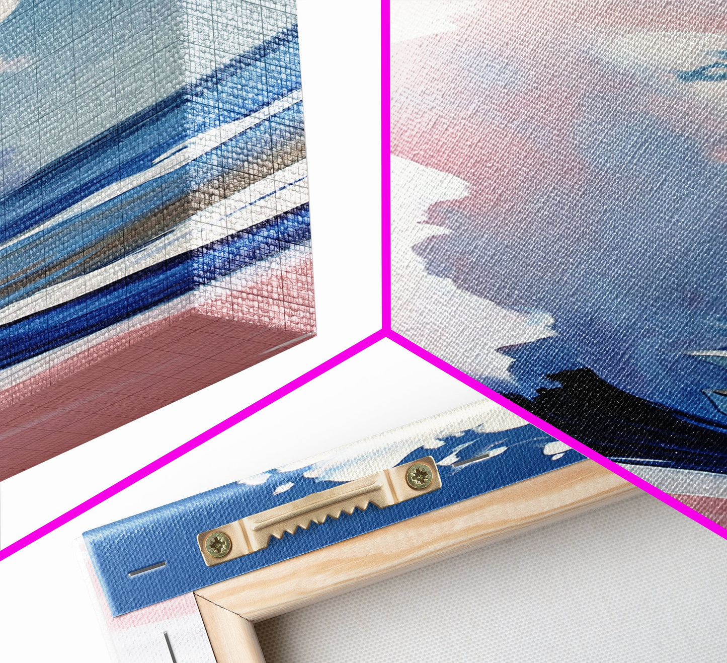 Ocean Wave, Coastal Wall Art, Abstract Seascape Painting, Beach House Decor, Modern Blue and Pink Print, Canvas Print, Living Room Wall Art