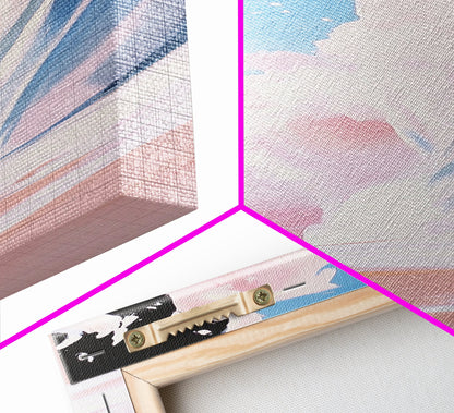 Ocean Wave, Beach Movement, Coastal Energy, Soft Pink Blue Seascape, Surf Lover Art, Modern Framed Canvas Print, Relaxing Wall Decor