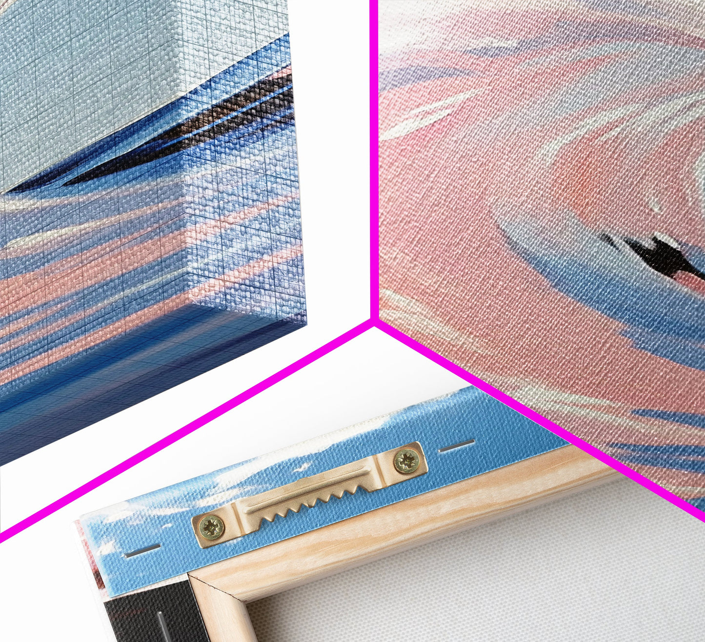 Ocean Wave, Surf Art, Dynamic Seascape, Blue Pink Aesthetic, Beach Lover Gift, Coastal Home Decor, Framed Canvas Print, Modern Wall Art