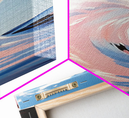 Ocean Wave, Surf Art, Dynamic Seascape, Blue Pink Aesthetic, Beach Lover Gift, Coastal Home Decor, Framed Canvas Print, Modern Wall Art