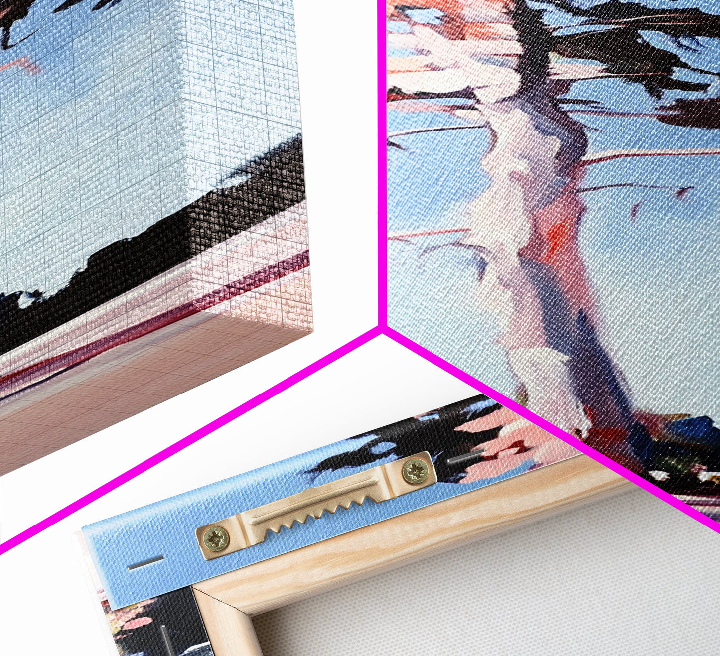 Pink Blossom Tree, Spring Landscape Art, Dreamy Nature Print, Pastel Wall Decor, Romantic Living Room, Framed Canvas Print