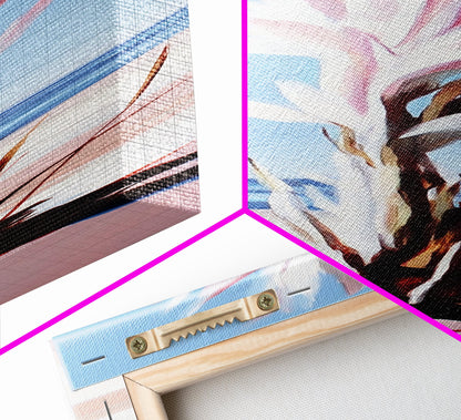 Abstract Plant, Coastal Art, Minimalist Painting, Canvas Print, Beach Inspired, Blue and Pink Decor, Modern Home Accent, Tranquil Design