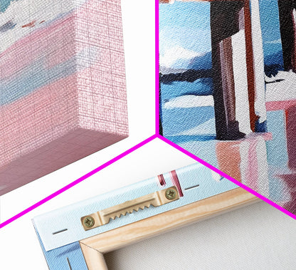 Strandpier-Gemälde, Küstenlandschaft, maritime Kunst, minimalistische moderne Ästhetik, entspannende sommerliche Wanddekoration, Leinwanddruck