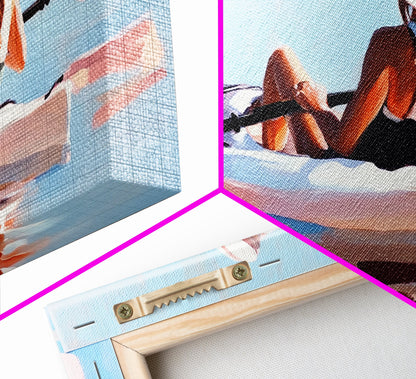 Kayaker, Summer Adventure, Water Sports Art, Canvas Print, Minimalist Wall Decor, Coastal Home Art, Boho Beach Painting, Modern Artwork