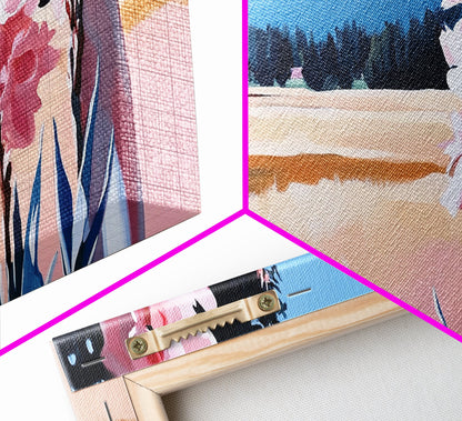 Rosa Blumen, Naturlandschaft, Wandbild im Landhausstil, Blumenästhetik, Boho-Dekor, Schlafzimmer-Wandbild, Minimalistische Kunst, Leinwanddruck