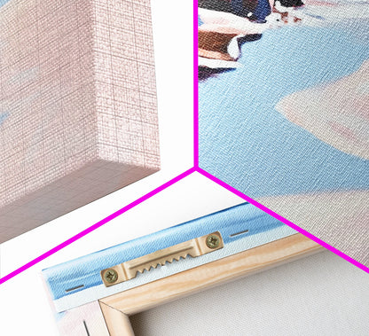 Ocean Shore, Tranquil Seascape Art, Pink Blue Horizon, Serene Beach Wall Decor, Relaxing Coastal Aesthetic, Canvas Print