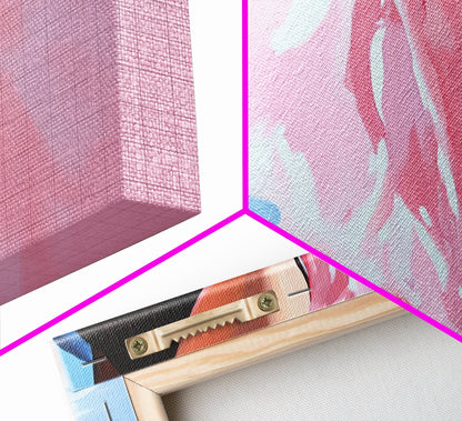 Fließendes Kleid, Strandwind, feminine Eleganz, modische Wandkunst, gerahmter Leinwanddruck, Meeresbrise, moderne Wohndekoration, zartrosa Ästhetik